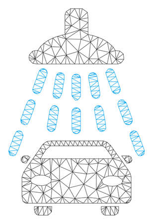 Mesh car shower polygonal icon vector illustration. Carcass model is based on car shower flat icon. Triangle network forms abstract car shower flat carcass.のイラスト素材