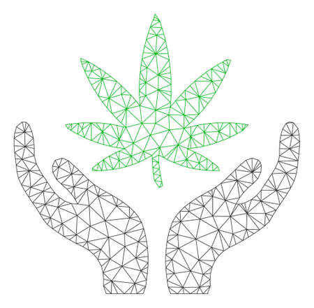 Mesh cannabis care polygonal icon vector illustration. Carcass model is based on cannabis care flat icon. Triangle network forms abstract cannabis care flat model.のイラスト素材