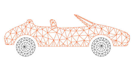 Mesh cabriolet polygonal icon vector illustration. Carcass model is created from cabriolet flat icon. Triangular network forms abstract cabriolet flat model.のイラスト素材