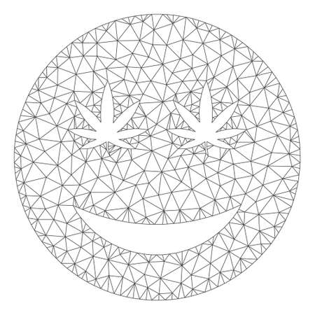 Mesh cannabis smiley smile polygonal 2d vector illustration. Model is based on cannabis smiley smile flat icon. Triangular network forms abstract cannabis smiley smile flat model.のイラスト素材