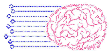 Mesh brain connections polygonal icon vector illustration. Carcass model is based on brain connections flat icon. Triangular mesh forms abstract brain connections flat carcass.のイラスト素材