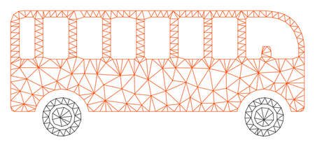 Mesh bus polygonal 2d vector illustration. Model is based on bus flat icon. Triangular mesh forms abstract bus flat model. Wire frame flat polygonal line network isolated on a white background.のイラスト素材