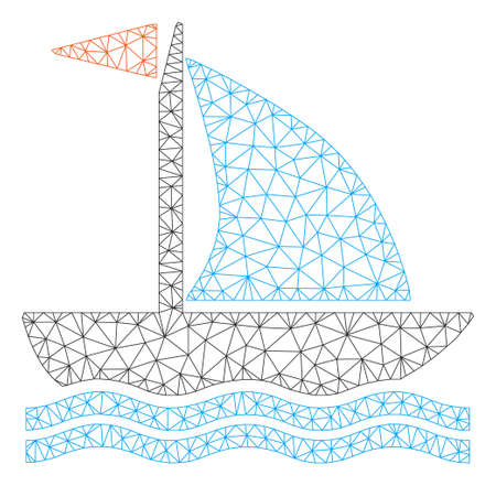 Mesh boat polygonal 2d vector illustration. Carcass model is created from boat flat icon. Triangle mesh forms abstract boat flat model.のイラスト素材