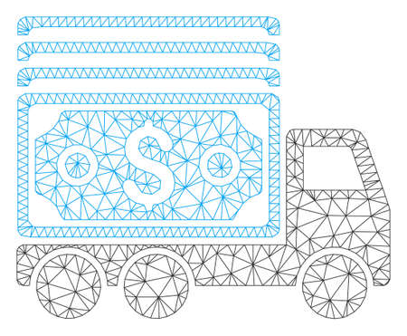 Mesh cash lorry polygonal symbol vector illustration. Carcass model is based on cash lorry flat icon. Triangle network forms abstract cash lorry flat model.のイラスト素材