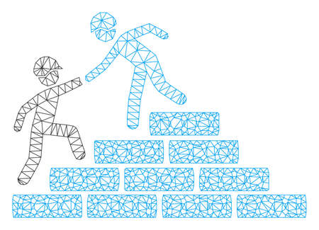 Mesh builder stairs help polygonal icon vector illustration. Carcass model is based on builder stairs help flat icon. Triangle mesh forms abstract builder stairs help flat model.のイラスト素材