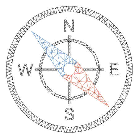 Mesh compass polygonal 2d vector illustration. Abstraction is based on compass flat icon. Triangular network forms abstract compass flat model.のイラスト素材