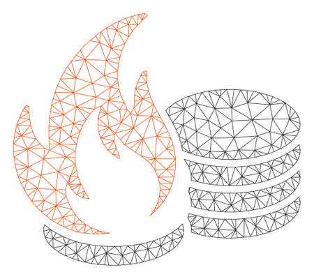 Mesh coins fire disaster polygonal icon vector illustration. Model is based on coins fire disaster flat icon. Triangle mesh forms abstract coins fire disaster flat carcass.のイラスト素材