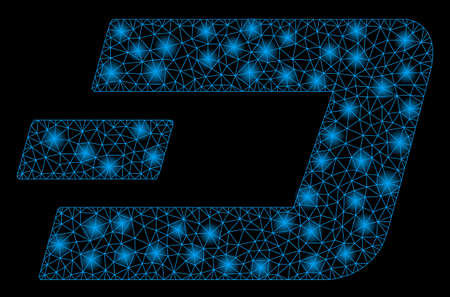 Bright mesh Dashcoin with lightspot effect. Abstract illuminated model of Dashcoin icon. Shiny wire frame polygonal network Dashcoin abstraction in vector format on a black background.のイラスト素材