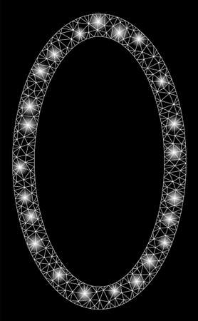 Bright mesh contour ellipse with glow effect. Abstract illuminated model of contour ellipse icon. Shiny wire carcass triangular mesh contour ellipse abstraction in vector format on a black background.のイラスト素材