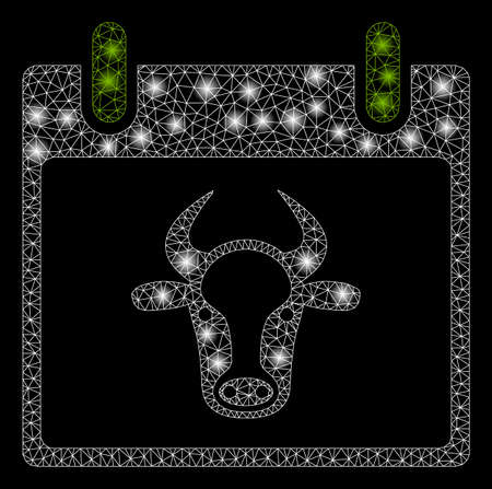 Bright mesh cow calendar page with glare effect. Abstract illuminated model of cow calendar page icon.のイラスト素材