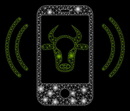 Bright mesh cow mobile control with glow effect. Abstract illuminated model of cow mobile control icon.のイラスト素材