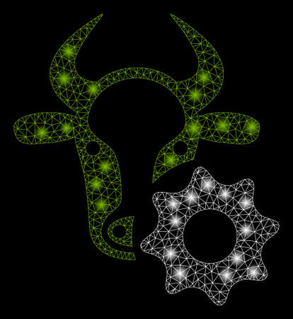 Bright mesh cow options gear with glare effect. Abstract illuminated model of cow options gear icon.のイラスト素材
