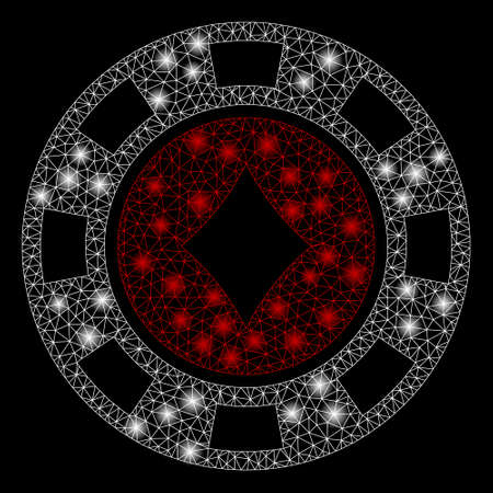 Bright mesh diamonds casino chip with glow effect. Abstract illuminated model of diamonds casino chip icon.のイラスト素材
