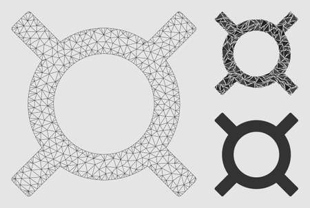 Mesh currency symbol model with triangle mosaic icon. Wire frame polygonal mesh of currency symbol. Vector mosaic of triangle parts in various sizes and color hues.のイラスト素材