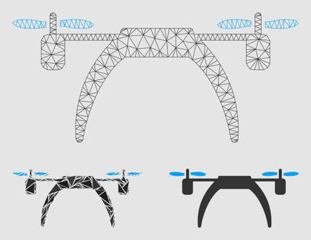 Mesh copter model with triangle mosaic icon. Wire carcass polygonal mesh of copter. Vector collage of triangle elements in variable sizes and color tones.のイラスト素材