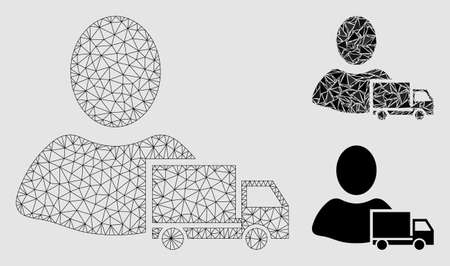 Mesh delivery model with triangle mosaic icon. Wire carcass triangular mesh of delivery. Vector mosaic of triangle elements in different sizes and color tones.のイラスト素材