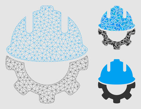 Mesh development model with triangle mosaic icon. Wire carcass polygonal mesh of development. Vector collage of triangle parts in various sizes and color tinges.のイラスト素材