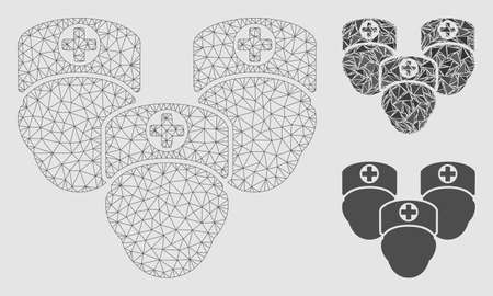 Mesh consultation medic group model with triangle mosaic icon. Wire frame polygonal mesh of consultation medic group. Vector composition of triangles in various sizes and color hues.のイラスト素材