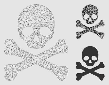 Mesh death model with triangle mosaic icon. Wire frame triangular network of death. Vector mosaic of triangle parts in various sizes and color shades. Abstract flat mesh created from triangular lines.のイラスト素材