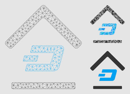 Mesh Dash garage model with triangle mosaic icon. Wire frame triangular mesh of Dash garage. Vector mosaic of triangles in variable sizes and color tones.のイラスト素材