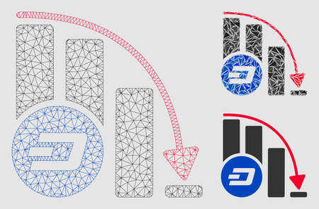Mesh Dashcoin falling acceleration chart model with triangle mosaic icon. Wire frame triangular mesh of Dashcoin falling acceleration chart.のイラスト素材