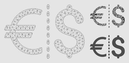 Mesh currency model with triangle mosaic icon. Wire carcass triangular network of currency. Vector mosaic of triangle elements in different sizes and color tints.のイラスト素材