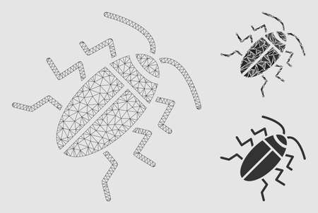 Mesh cucaracha model with triangle mosaic icon. Wire frame polygonal network of cucaracha. Vector mosaic of triangle parts in variable sizes and color shades.のイラスト素材