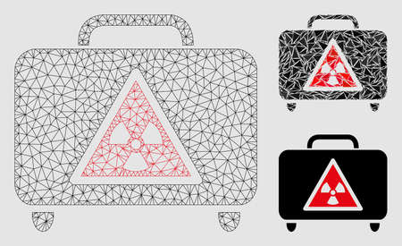 Mesh dangerous luggage model with triangle mosaic icon. Wire carcass polygonal network of dangerous luggage. Vector mosaic of triangle elements in variable sizes and color tints.のイラスト素材