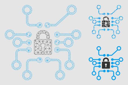 Mesh cryptography model with triangle mosaic icon. Wire frame polygonal network of cryptography. Vector mosaic of triangle elements in various sizes and color tinges.のイラスト素材