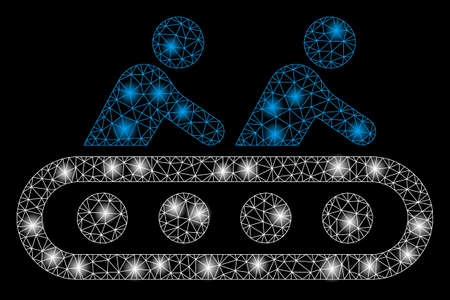Bright mesh conveyor workers with glow effect. Abstract illuminated model of conveyor workers icon.のイラスト素材