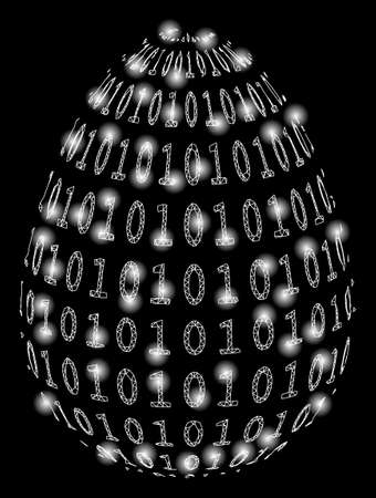 Bright mesh binary digital abstract egg with glare effect. Abstract illuminated model of binary digital abstract egg icon.のイラスト素材