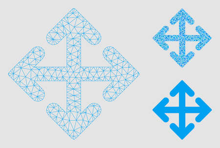 Mesh direction variants model with triangle mosaic icon. Wire frame polygonal mesh of direction variants. Vector mosaic of triangles in different sizes and color shades.のイラスト素材