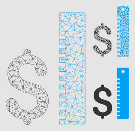Mesh dollar rate model with triangle mosaic icon. Wire frame triangular mesh of dollar rate. Vector composition of triangles in variable sizes and color tones. Abstract flat mesh dollar rate,のイラスト素材