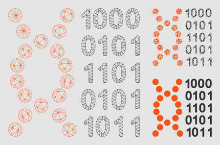 Mesh DNA code model with triangle mosaic icon. Wire carcass triangular network of DNA code. Vector mosaic of triangles in various sizes and color hues. Abstract 2d mesh DNA code,のイラスト素材