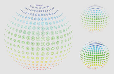 Mesh dotted sphere surface abstraction model with triangle mosaic icon. Wire frame polygonal mesh of dotted sphere surface abstraction.のイラスト素材