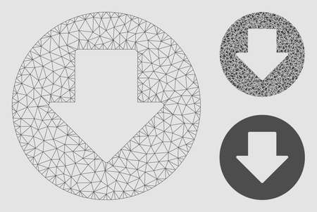 Mesh down model with triangle mosaic icon. Wire frame polygonal mesh of down. Vector mosaic of triangle parts in various sizes and color tones. Abstract 2d mesh down, designed with polygonal grid.のイラスト素材