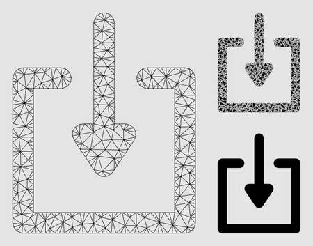 Mesh download model with triangle mosaic icon. Wire carcass triangular mesh of download. Vector mosaic of triangle parts in variable sizes and color hues. Abstract flat mesh download,のイラスト素材