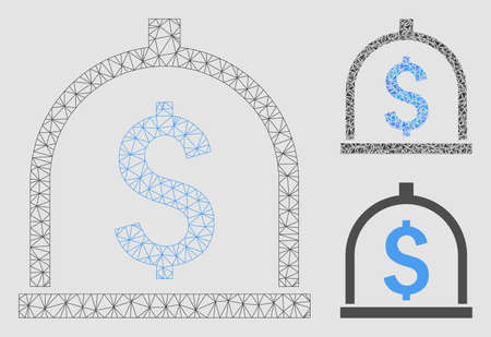 Mesh dollar deposit model with triangle mosaic icon. Wire frame triangular mesh of dollar deposit. Vector mosaic of triangle parts in variable sizes and color tints. Abstract flat mesh dollar deposit,のイラスト素材