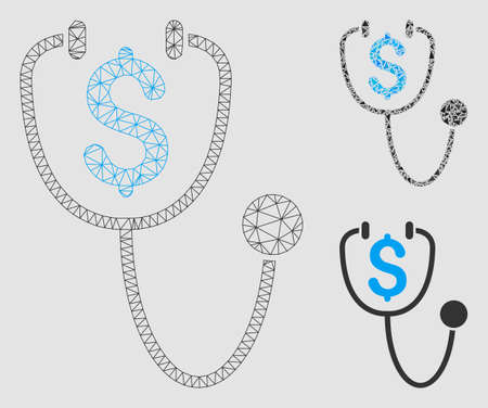 Mesh dollar health model with triangle mosaic icon. Wire carcass triangular mesh of dollar health. Vector mosaic of triangle parts in variable sizes and color tones. Abstract flat mesh dollar health,のイラスト素材