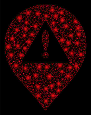Bright mesh danger map marker with glare effect. Abstract illuminated model of danger map marker icon.のイラスト素材