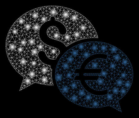 Bright mesh currency transfer chat with glare effect. Abstract illuminated model of currency transfer chat icon.のイラスト素材