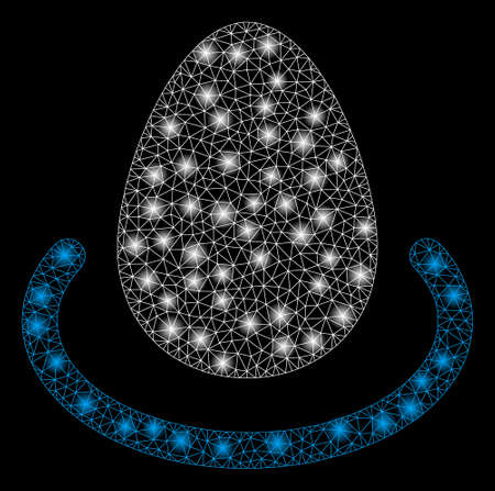 Bright mesh deposit egg with glow effect. Abstract illuminated model of deposit egg icon. Shiny wire carcass triangular mesh deposit egg abstraction in vector format on a black background.のイラスト素材