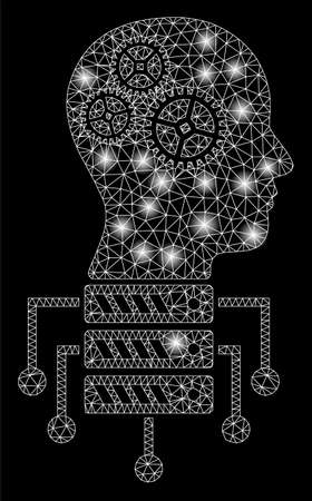 Bright mesh cyborg server node with lightspot effect. Abstract illuminated model of cyborg server node icon.のイラスト素材