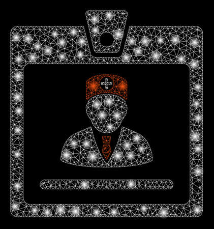 Bright mesh doctor badge with glow effect. Abstract illuminated model of doctor badge icon. Shiny wire carcass triangular mesh doctor badge. Vector abstraction on a black background.のイラスト素材