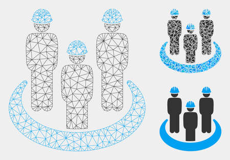 Mesh engineer community model with triangle mosaic icon. Wire frame polygonal mesh of engineer community. Vector mosaic of triangle parts in variable sizes and color shades.のイラスト素材
