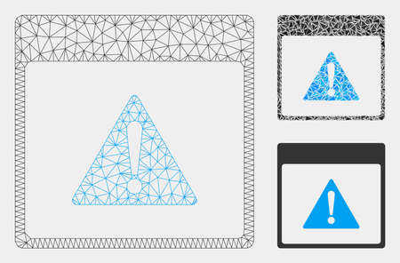 Mesh error calendar page model with triangle mosaic icon. Wire frame polygonal mesh of error calendar page. Vector mosaic of triangle elements in various sizes and color hues.のイラスト素材