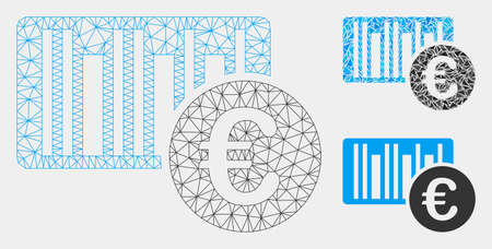 Mesh Euro bar code price model with triangle mosaic icon. Wire carcass triangular mesh of Euro bar code price. Vector mosaic of triangle parts in various sizes and color tinges.のイラスト素材