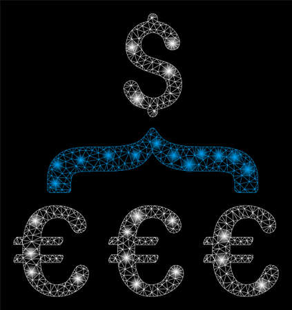 Bright mesh Euro Dollar conversion aggregator with glow effect. Abstract illuminated model of Euro Dollar conversion aggregator icon.のイラスト素材