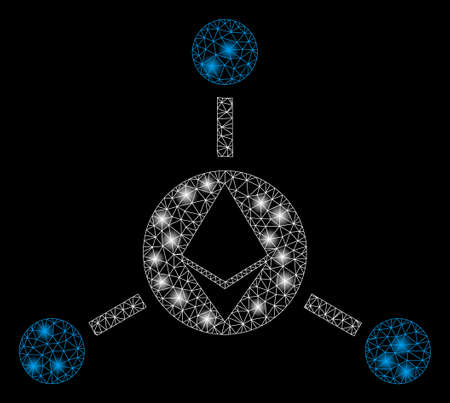 Bright mesh Ethereum connections with glow effect. Abstract illuminated model of Ethereum connections icon. Shiny wire carcass polygonal mesh Ethereum connections.のイラスト素材
