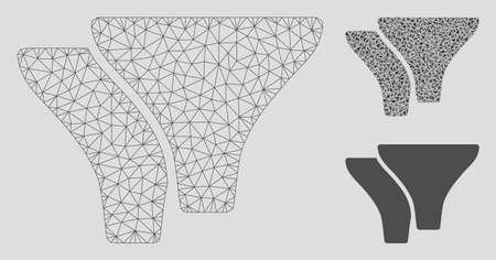 Mesh filters model with triangle mosaic icon. Wire frame triangular network of filters. Vector mosaic of triangle elements in variable sizes, and color hues. Abstract flat mesh filters,のイラスト素材